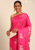 Pink Jacquard Pattern Placement Tussar Saree - Taashi