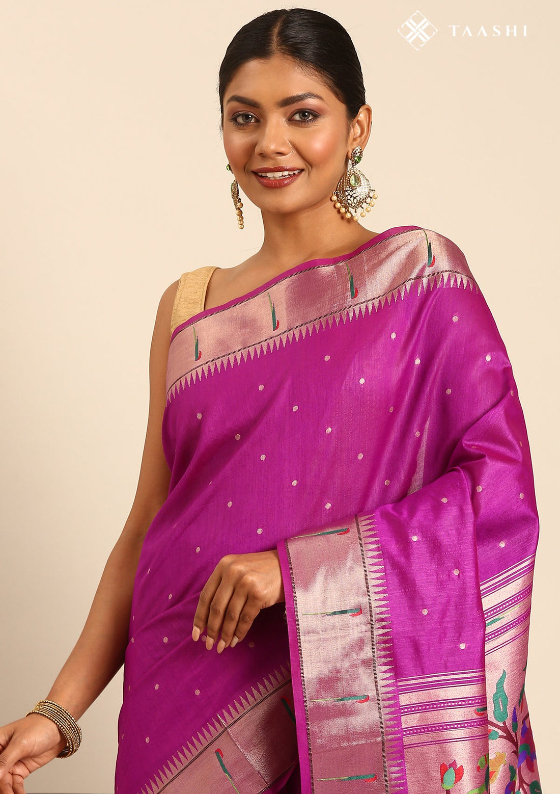 Violet Tussar Paithani Woven Saree