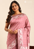 Dusty Pink Stylised Ikat Pattern Tussar Saree - Taashi