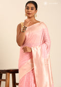 Pastel Pink Traditional Pattern Woven Tussar Saree - Taashi