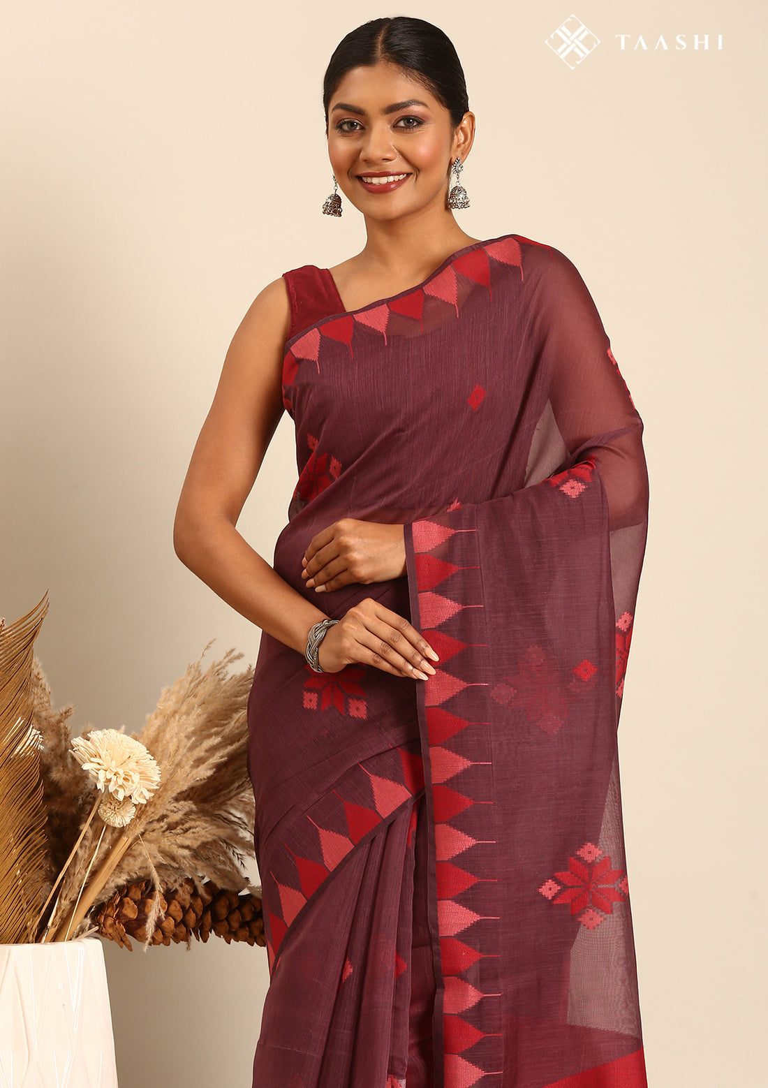 Dusty Purple Kasuti Pattern Woven Tussar saree
