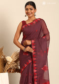 Dusty Purple Kasuti Pattern Woven Tussar saree - Taashi