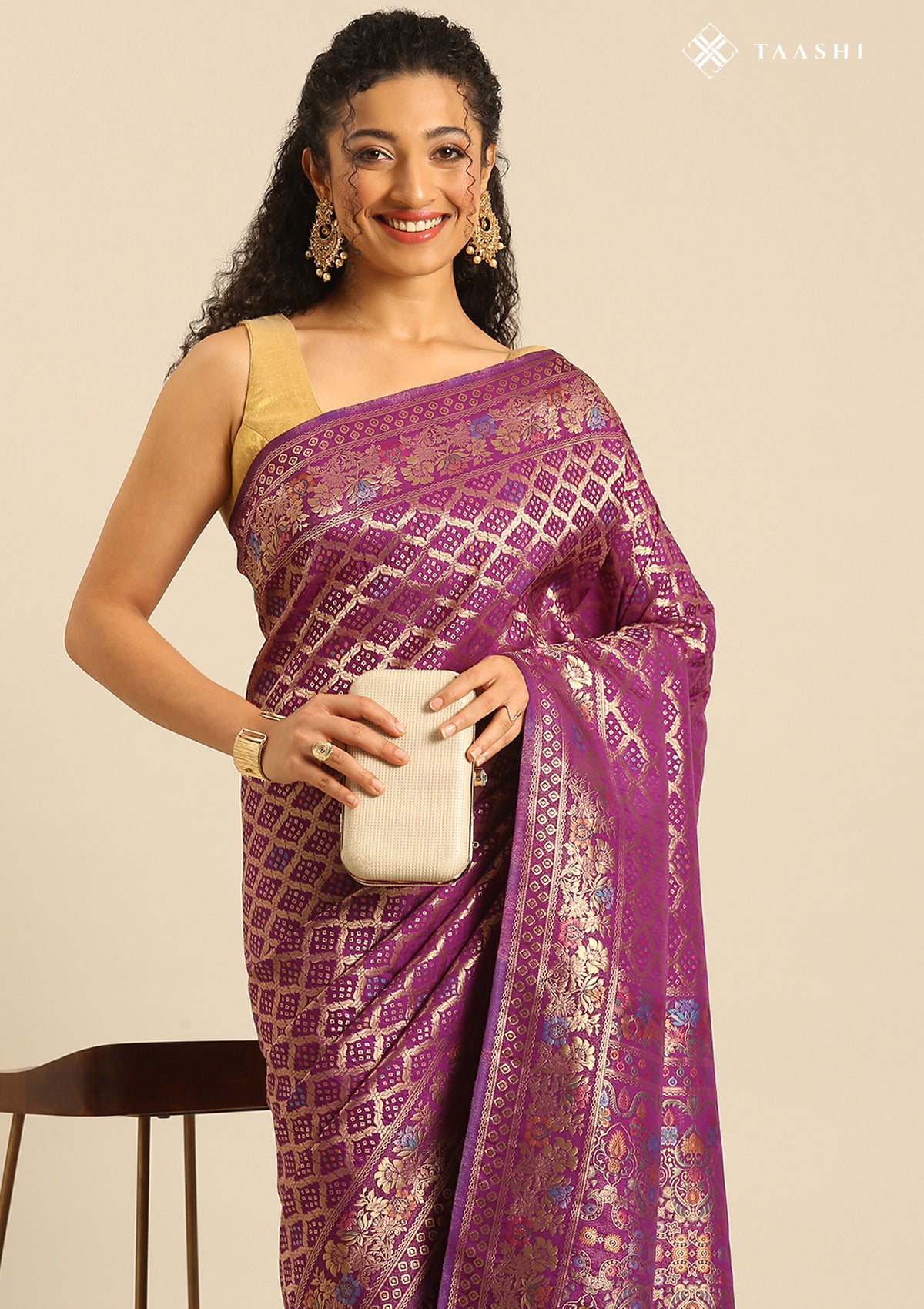 Purple Semi Banarasi Silk Saree