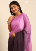 Purple Ombre Striped Chiffon Saree - Taashi
