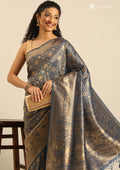 Dark Blue Banarasi Saree - Taashi