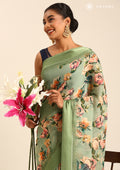 Dusty Green Floral Printed Georgette Saree - Taashi