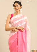 Pink Ombre Metallic Zari Striped Chiffon Saree - Taashi
