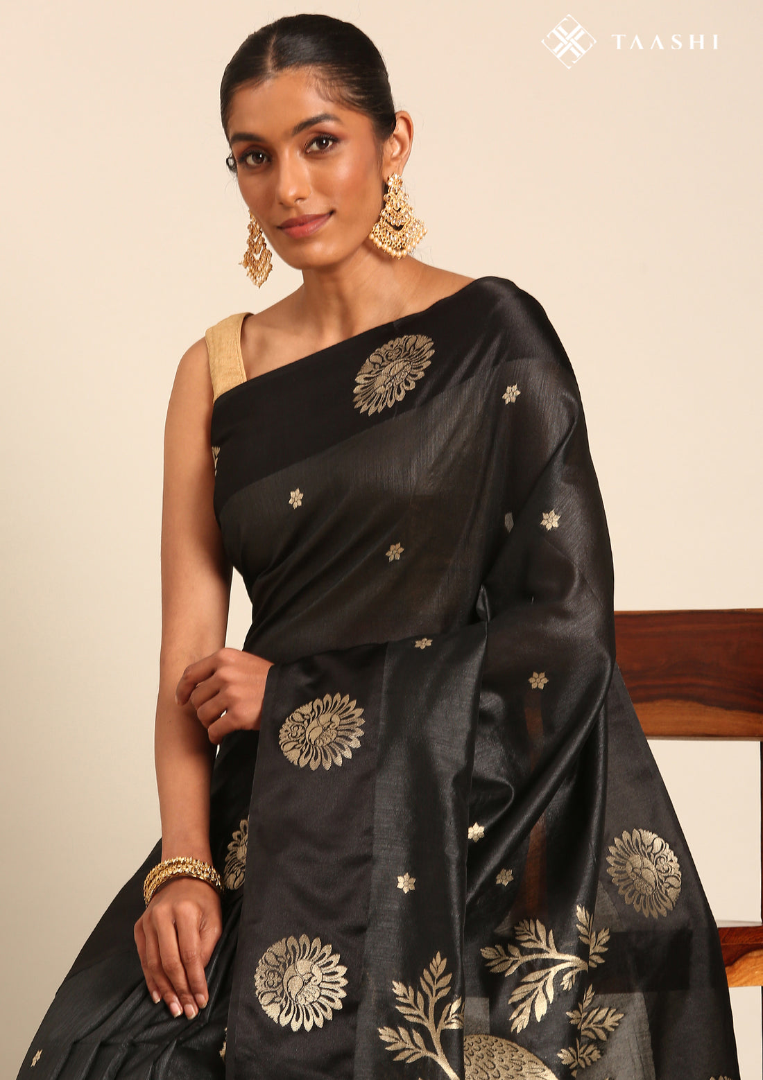 Black Peacock Jacquard Pattern Tussar Saree