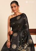 Black Peacock Jacquard Pattern Tussar Saree - Taashi