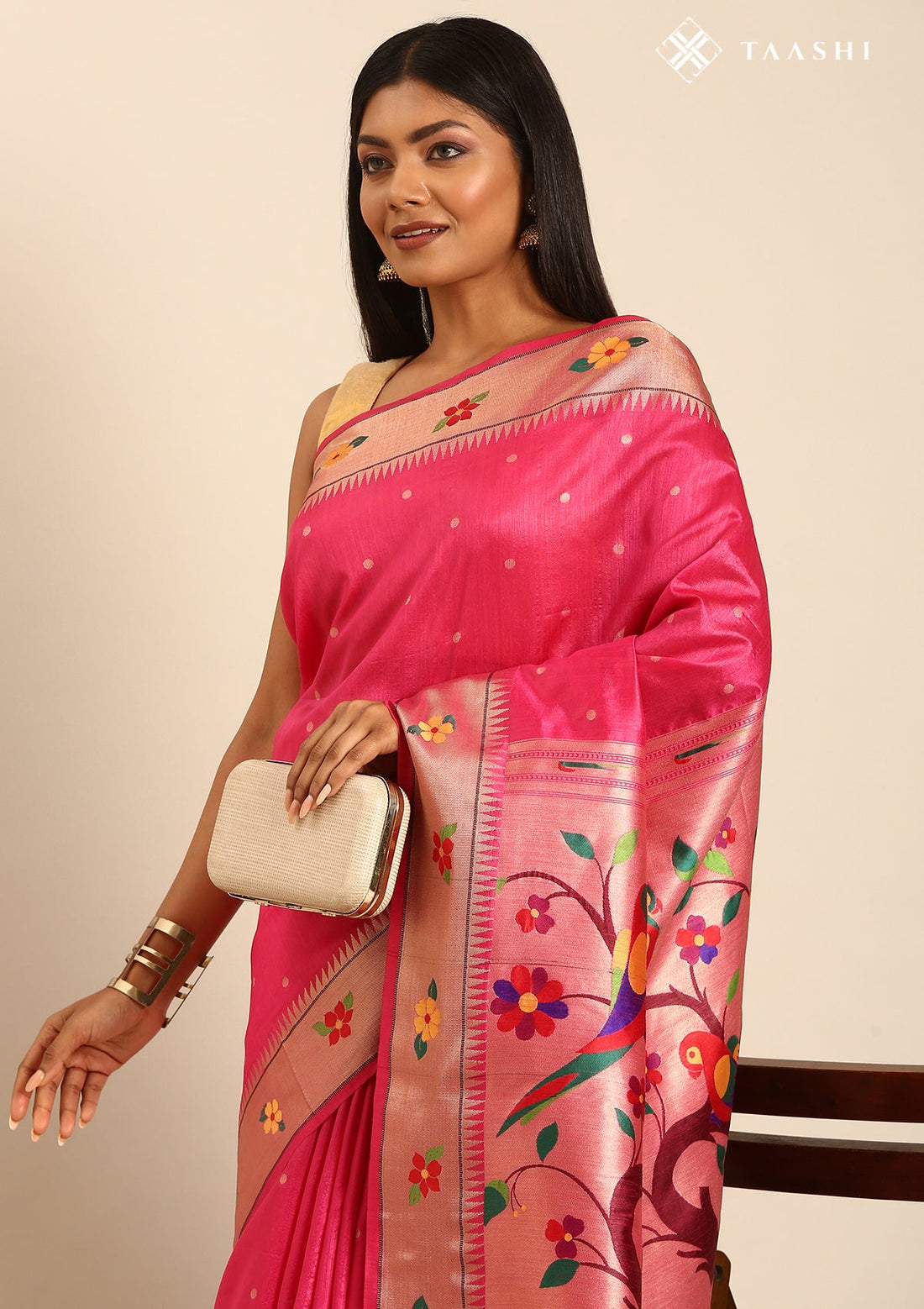 Pink Tussar Paithani Woven Saree
