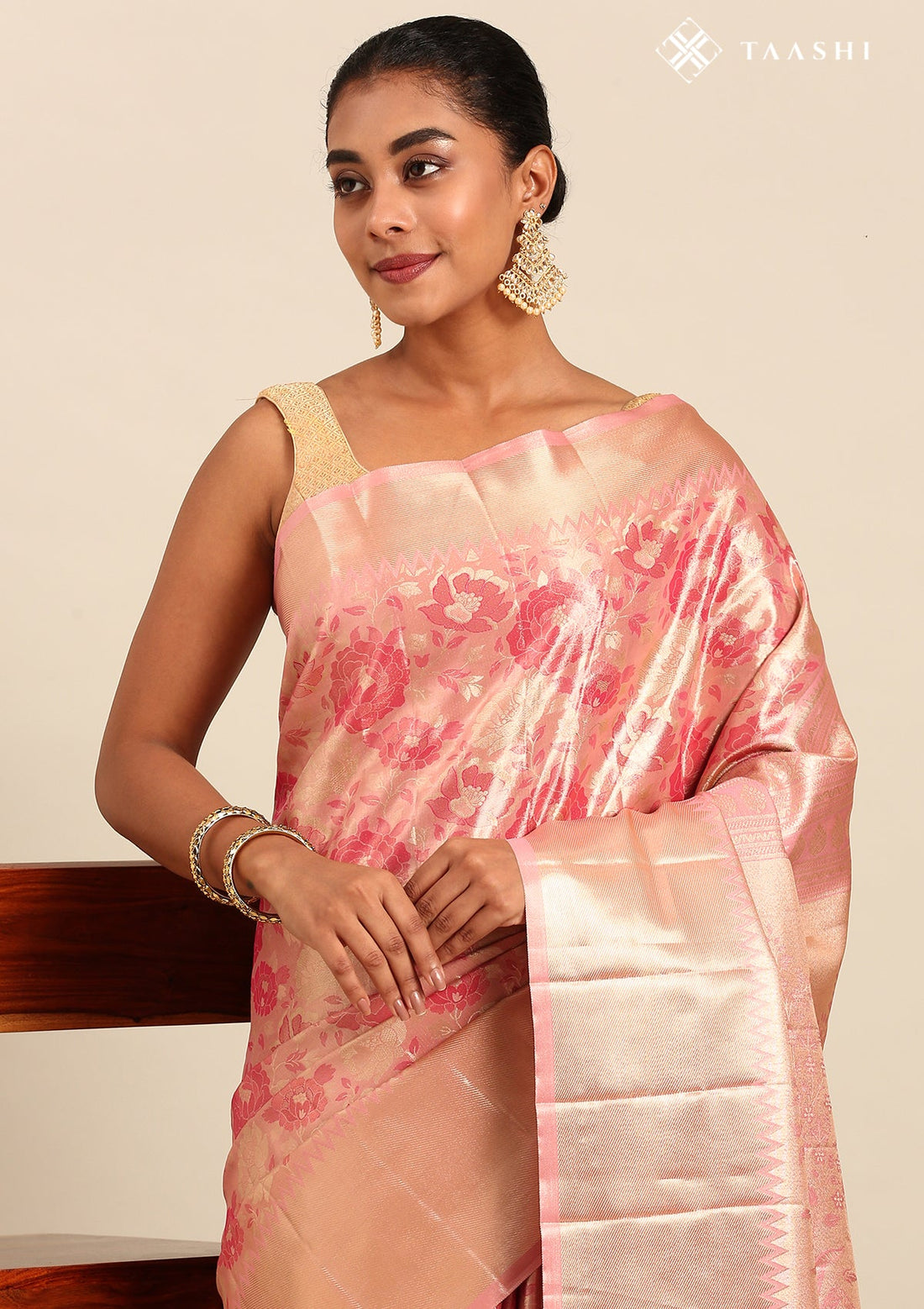 Blush Pink Silk Ottu Tissue Kanjivaram Weave Saree