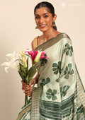 Green Hibiscus Printed Tussar Saree - Taashi