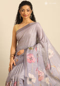 Mauve Floral Printed Tussar Saree - Taashi