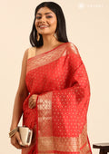 Red Traditional Zari Butta Woven Tussar Saree - Taashi