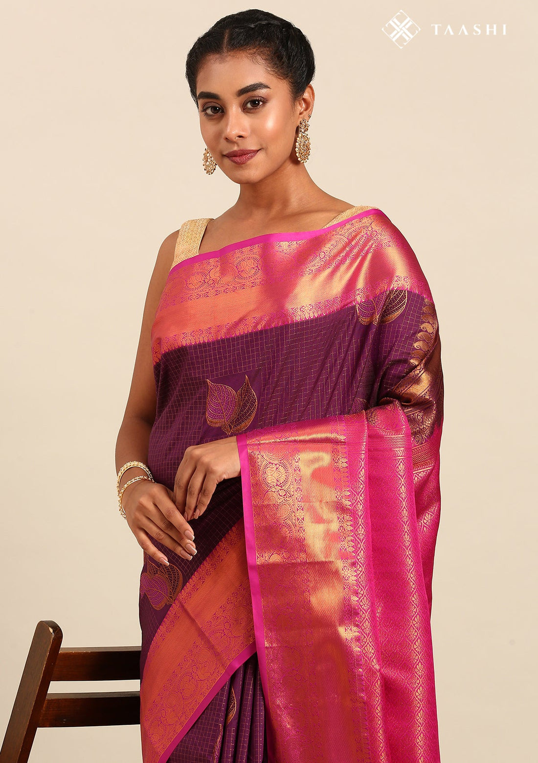 Violet Silk Kattam Kanjivaram Weave Saree