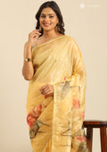Metallic Yellow Printed And EmbroideRed Organza Saree - Taashi