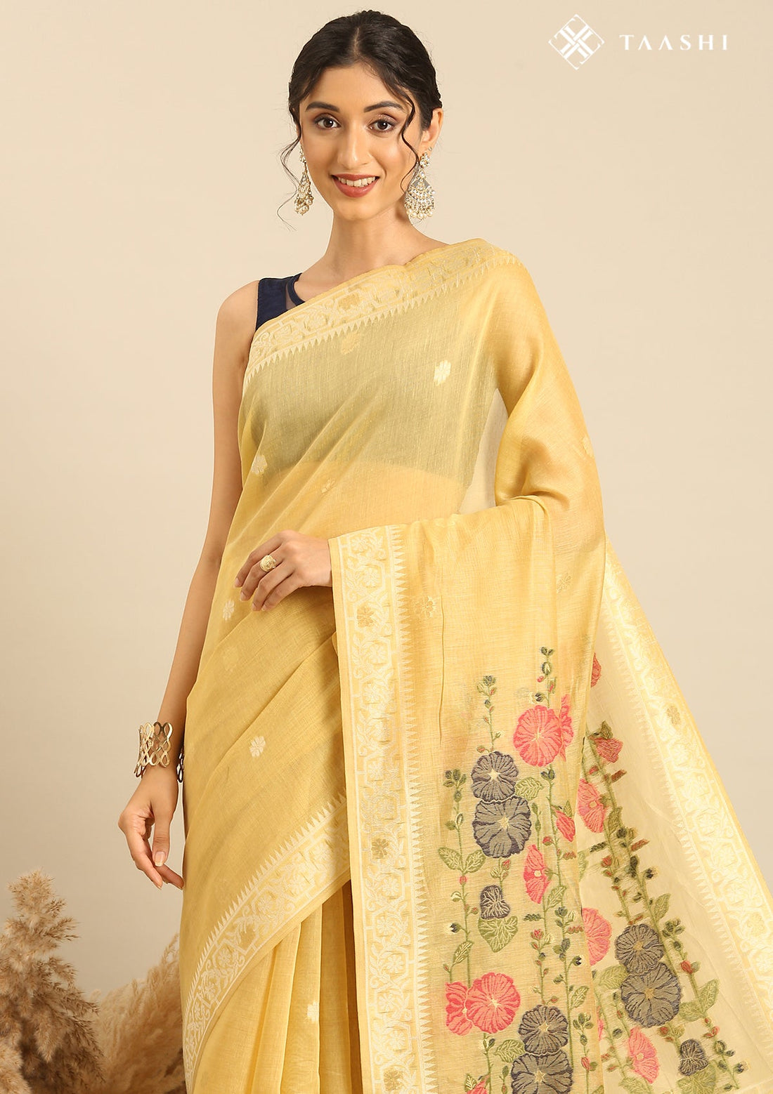 Pastel Yellow Linen Woven Saree