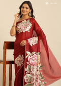Maroon Floral EmbroideRed Organza Saree - Taashi