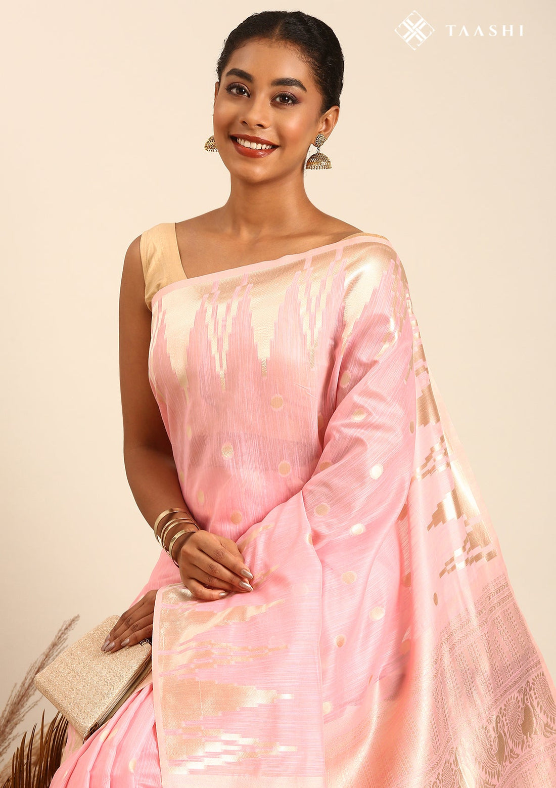 Pastel Pink Tussar Contemporary Woven Saree