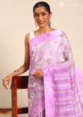 Purple A/O Floral Printed Plaids Woven Line Saree - Taashi