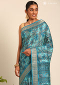 Blue A/O Floral Printed Tussar Saree - Taashi