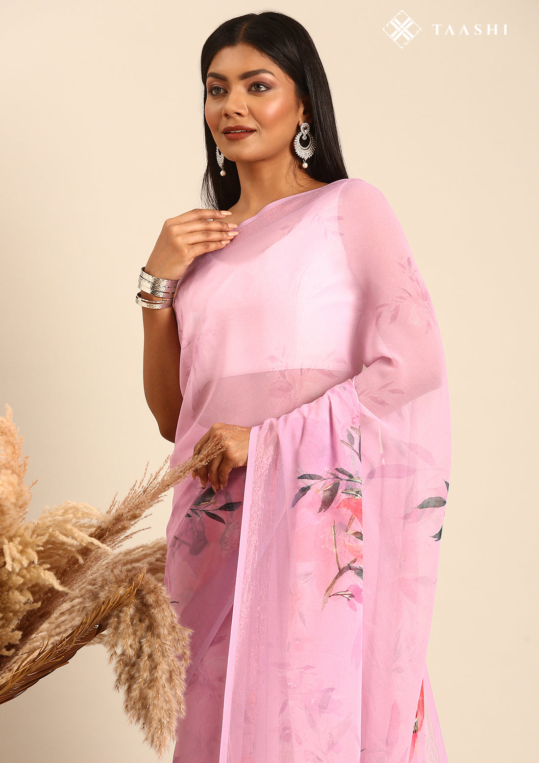 Dusty Pink Multicolor Floral Printed Georgette Saree