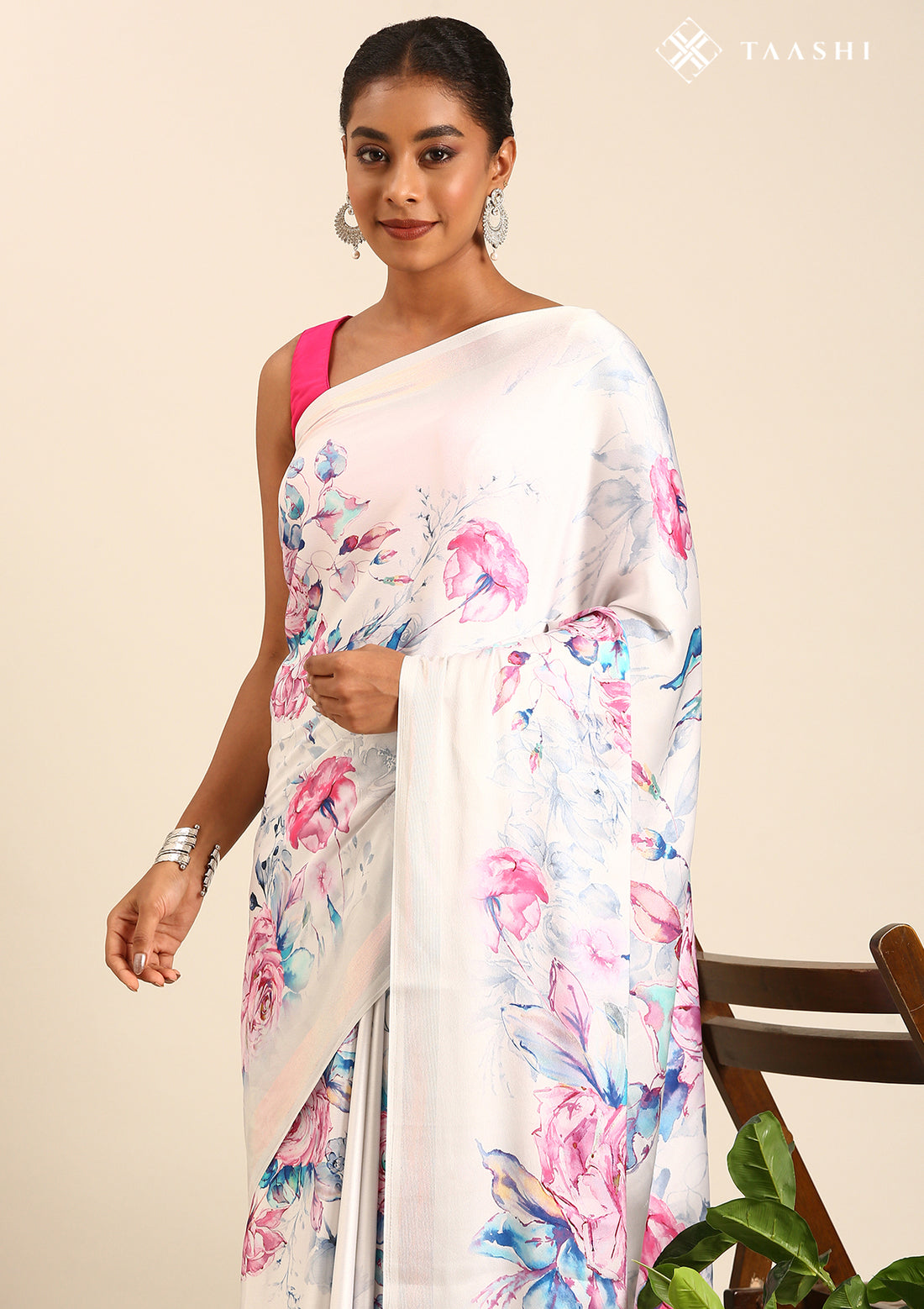 Lavender A/O Floral Printed Satin Saree