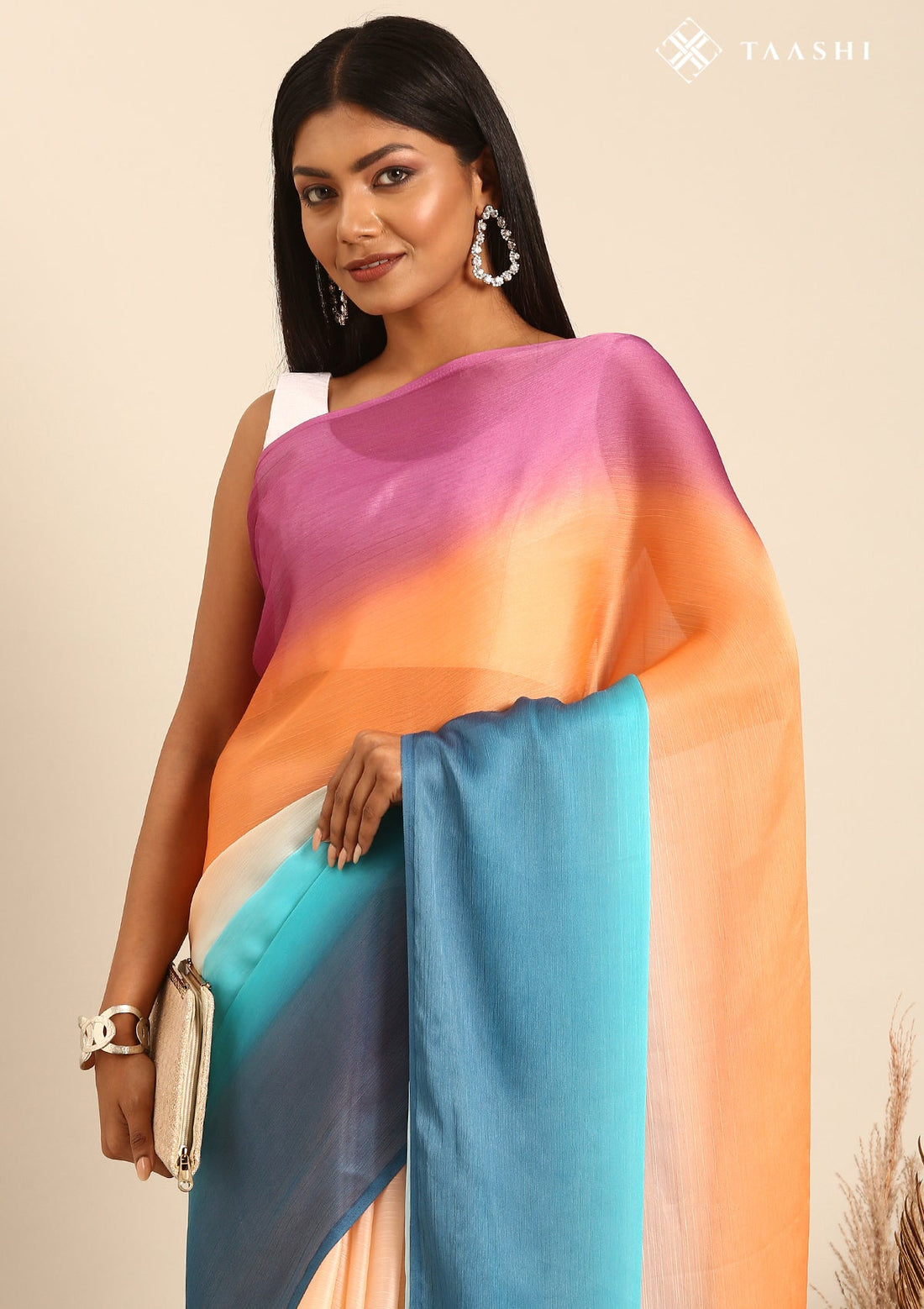 Multicolour Ombre Contemporary Woven Chiffon Saree