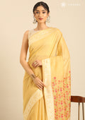 Pastel Yellow Woven Butta Linen Saree - Taashi