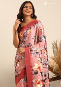 Dusty Pink Floral Digital Printed Satin Saree - Taashi