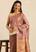 Dusty Pink Floral Woven Tussar Saree - Taashi