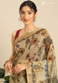 Pista Green Kalamkari Tussar Saree - Taashi