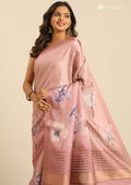 Dusty Pink Floral Printed Tussar Saree - Taashi