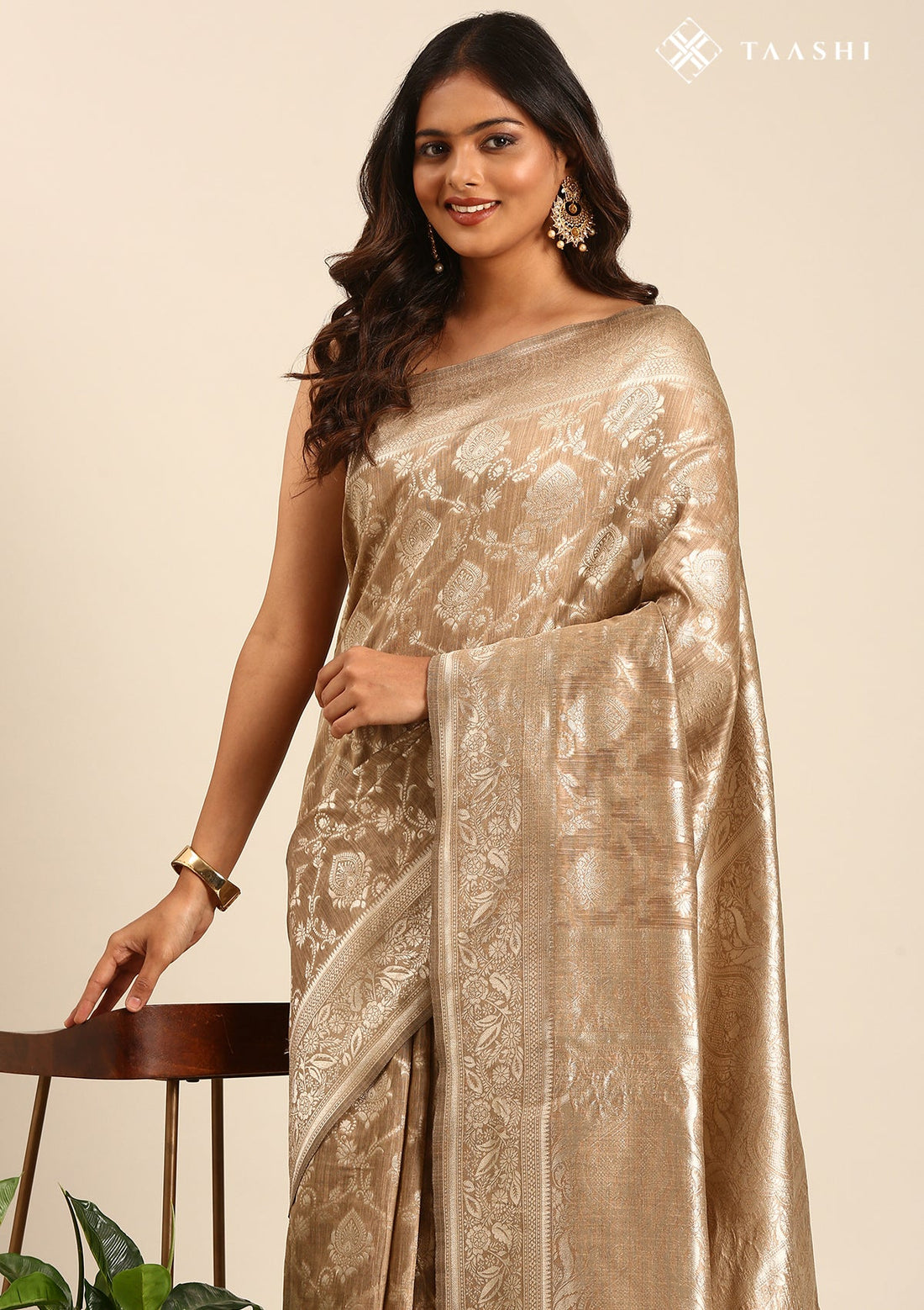 Taupe Tussar Contemporary Woven Saree