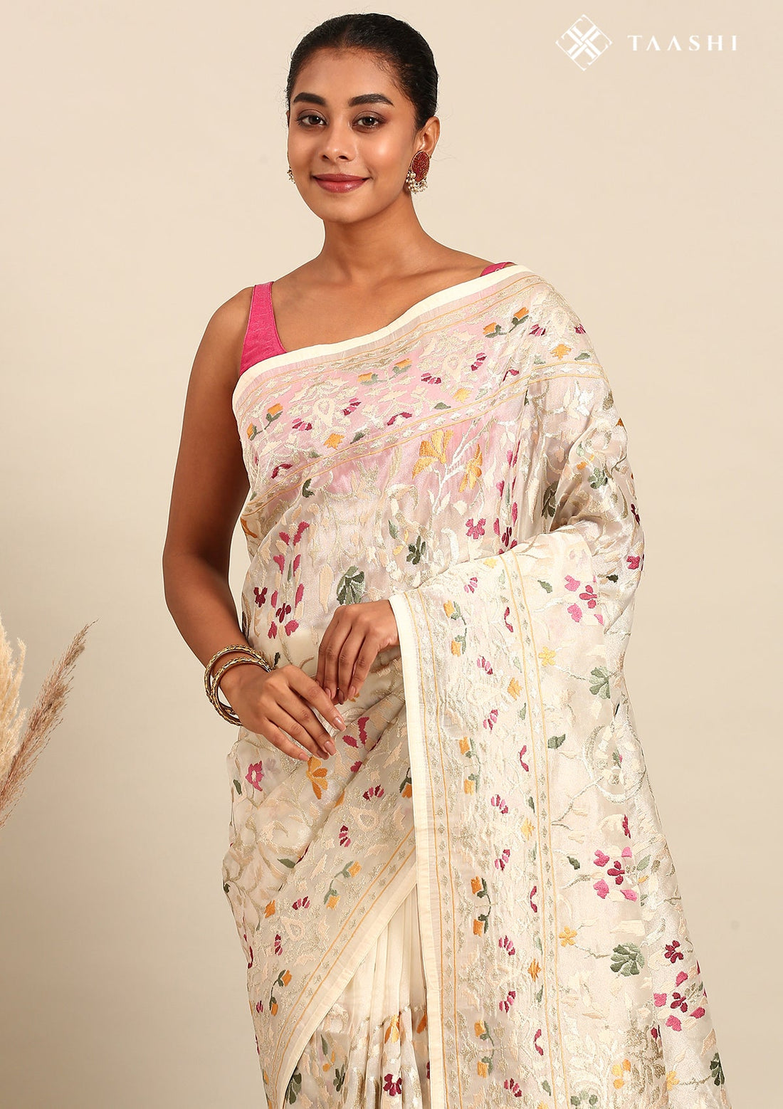 Off White Tissue Contemporary Embroidered Saree