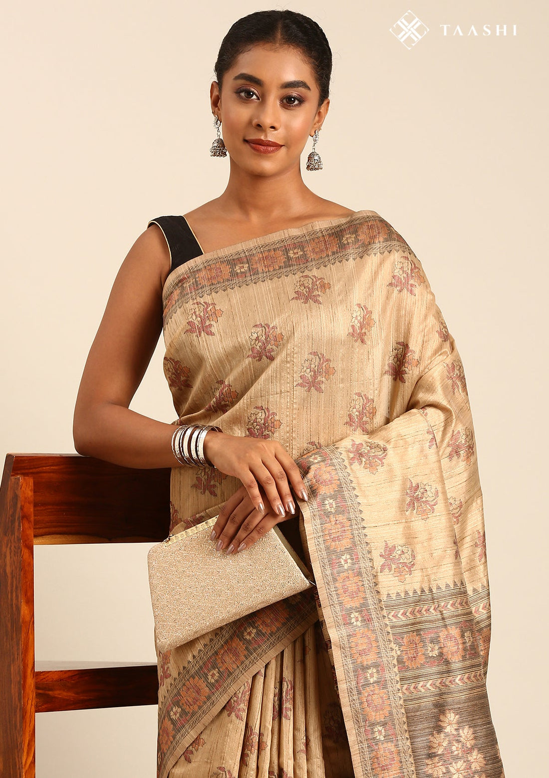 Beige Tussar Contemporary Woven Saree