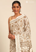 Cream And Heena Stylised A/O Paisley Pattern Linen Saree - Taashi