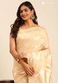 Beige Geometric Floral Woven Tussar Saree - Taashi