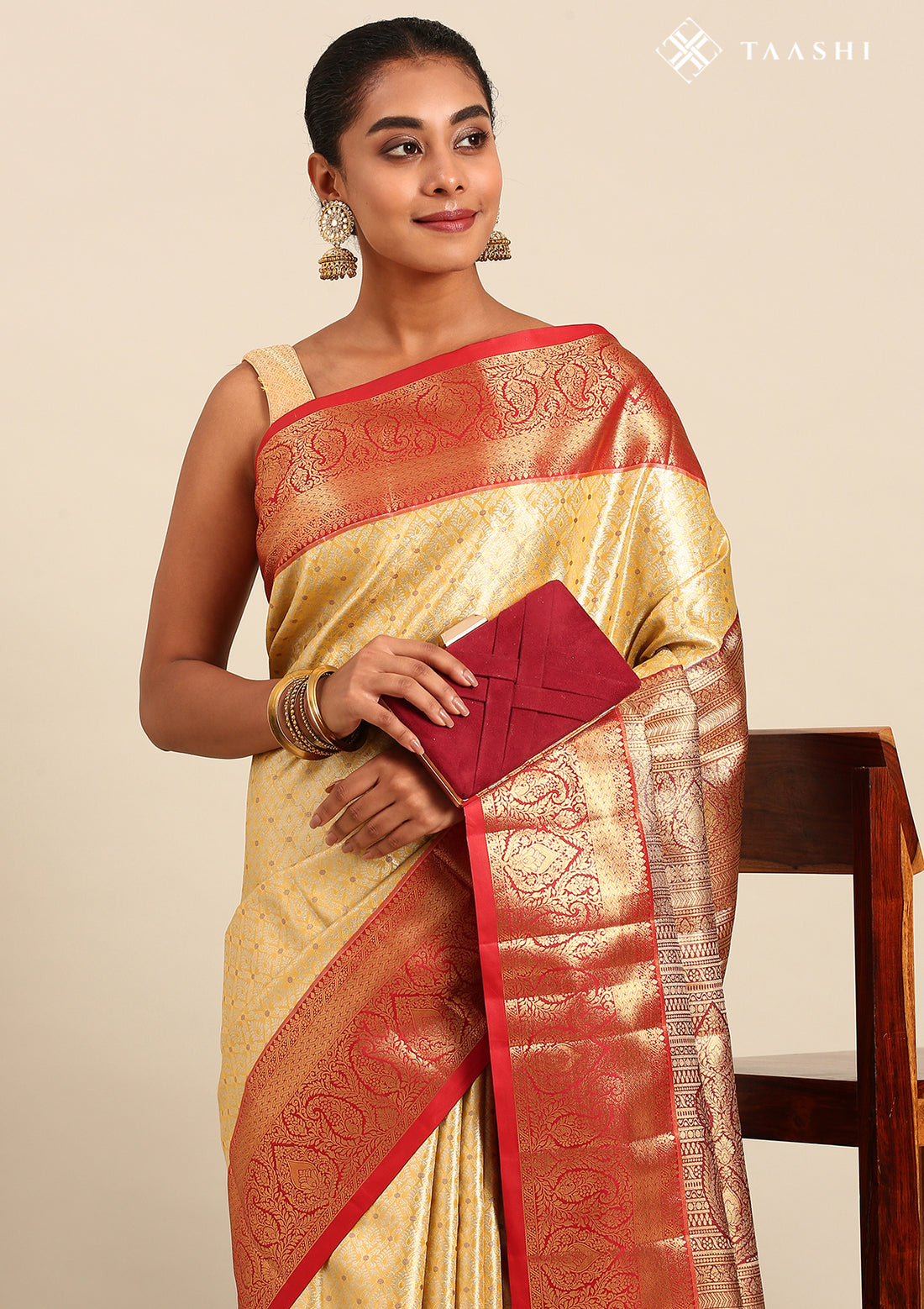Yellow And Red Kanchipuram Saree