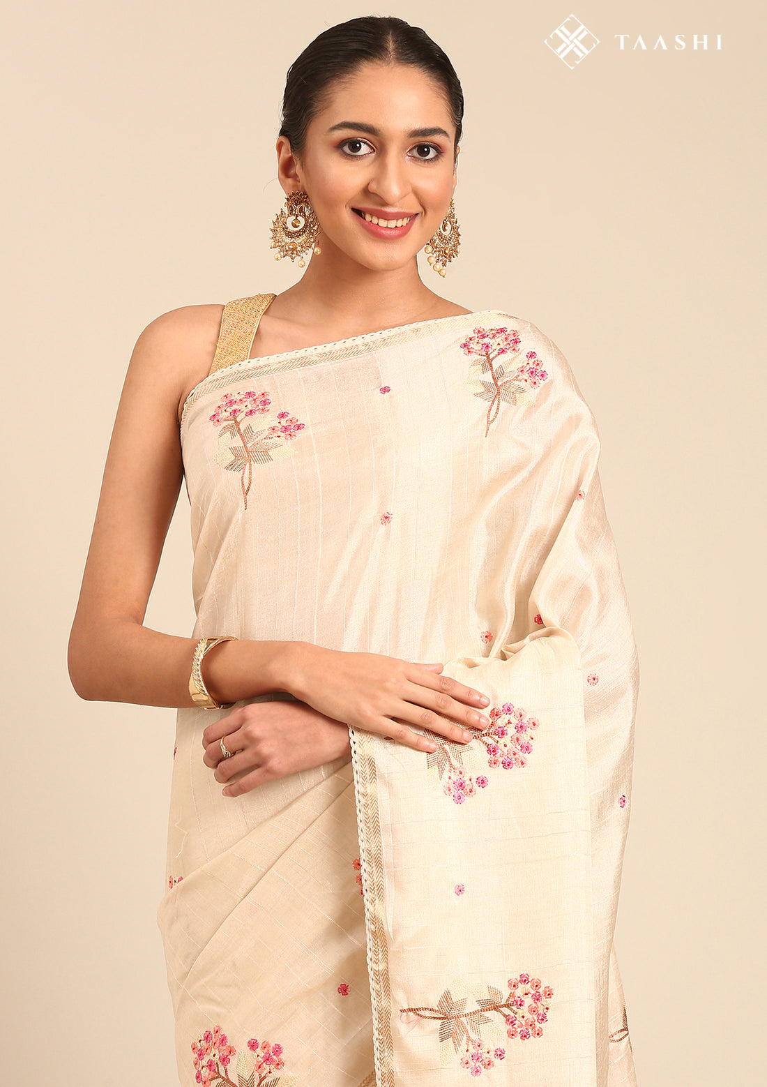 Cream Fancy Embroidery Tussar Saree