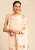 Cream Fancy Embroidery Tussar Saree - Taashi