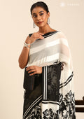 Black And White Abstract Printed Chiffon Saree - Taashi