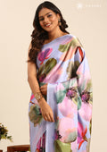 Violet Watercolor Floral Digital Printed Satin Saree - Taashi