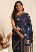 Navy Blue Zari Floral Butta Tussar Saree - Taashi
