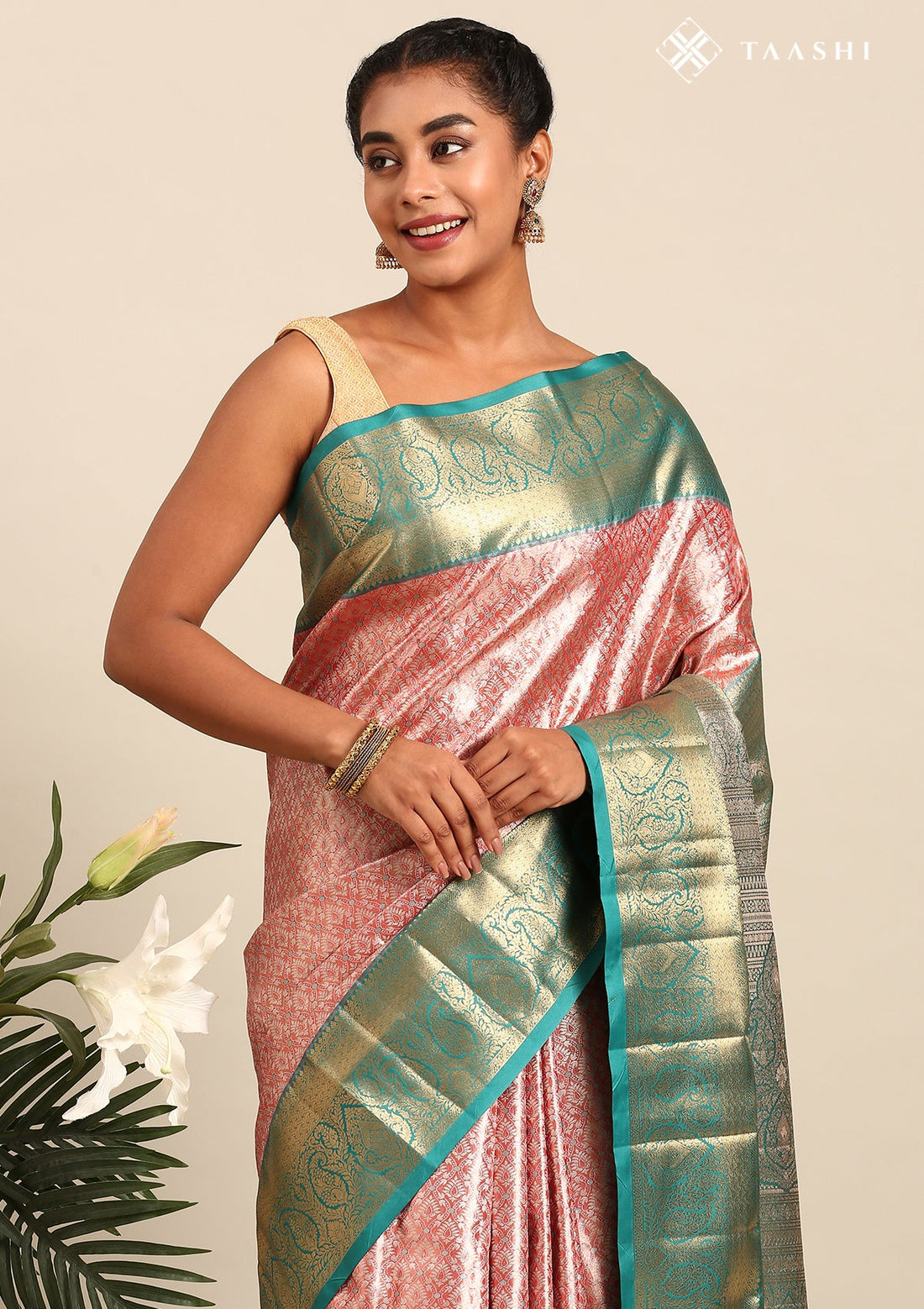 Rust Orange Silk Korvai Tissue Kanjivaram Weave Saree