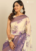 Mauve Zari Woven And Floral Printed Organza Saree - Taashi