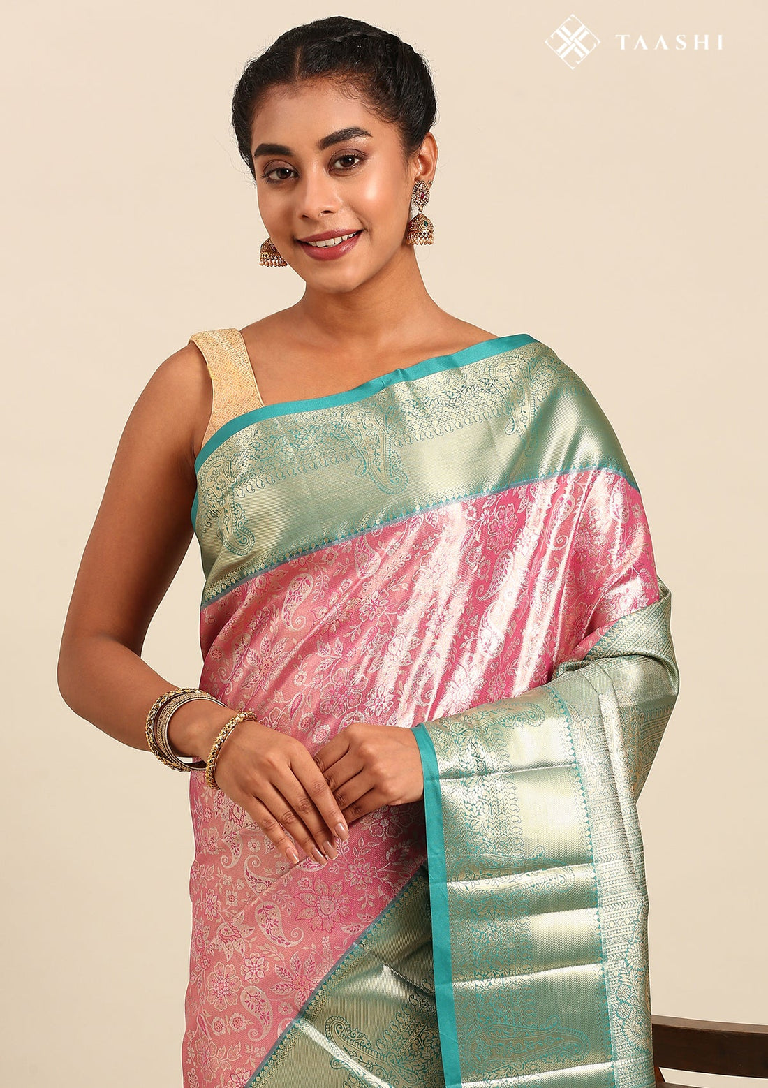 Dusty Pink Silk Korvai Tissue Kanjivaram Weave Saree