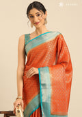 Orange Brocade Jaal Pattern Crepe Saree - Taashi