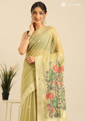 Pastel Green Woven Butta Linen Saree - Taashi