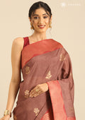 Mocha Mousse Floral Woven Tussar Saree - Taashi
